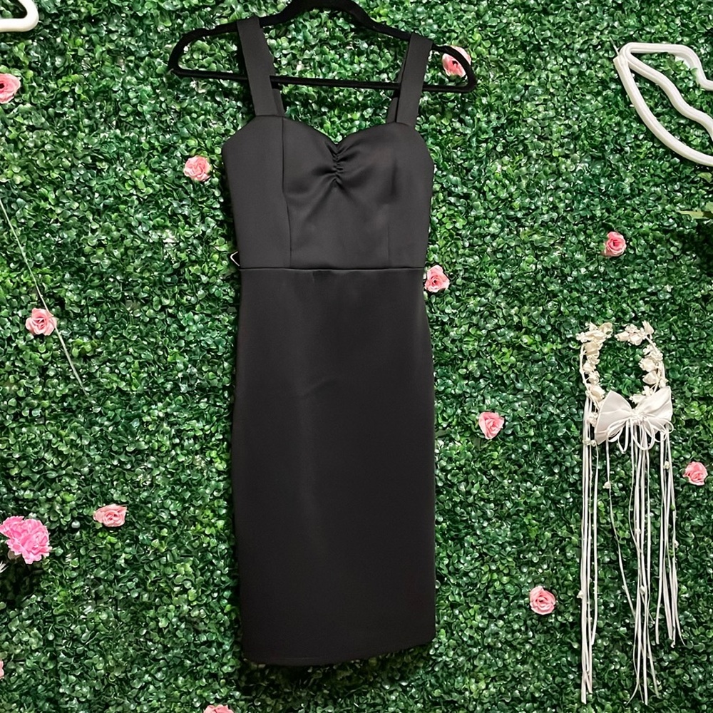 Little Black Dress - Tank Top Straps, Stretchy Form Fitting - Ruched Front S